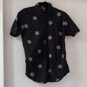 Raw Yarn Industries Tiger And Dot Print, Men's Short Sleeve Button Down Shirt, M